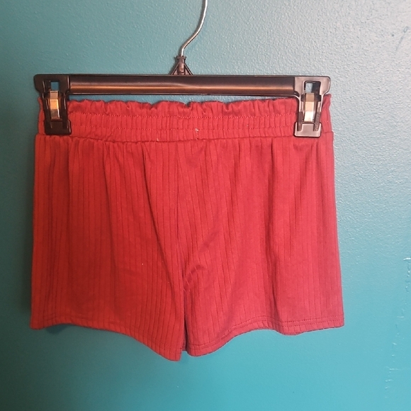 Girls' Red Ribbed Drawstring Shorts - Picture 2 of 2